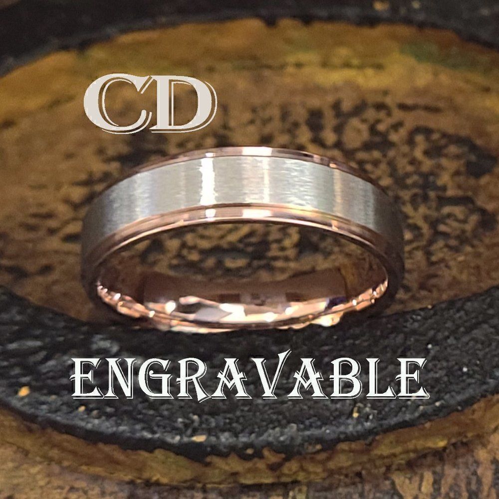 Personalized Men's Silver and Rose Gold Two Tone Wedding Ring Band